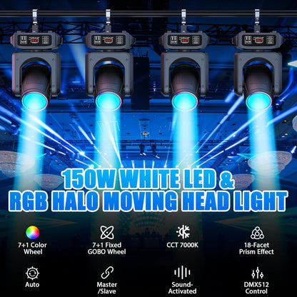 150 W bewegende kop LED Spot Beam Light met 8 Gobo 18 Prisma DMX512 besturing voor podium, disco, party, bruiloft, Kerstmis, Halloween