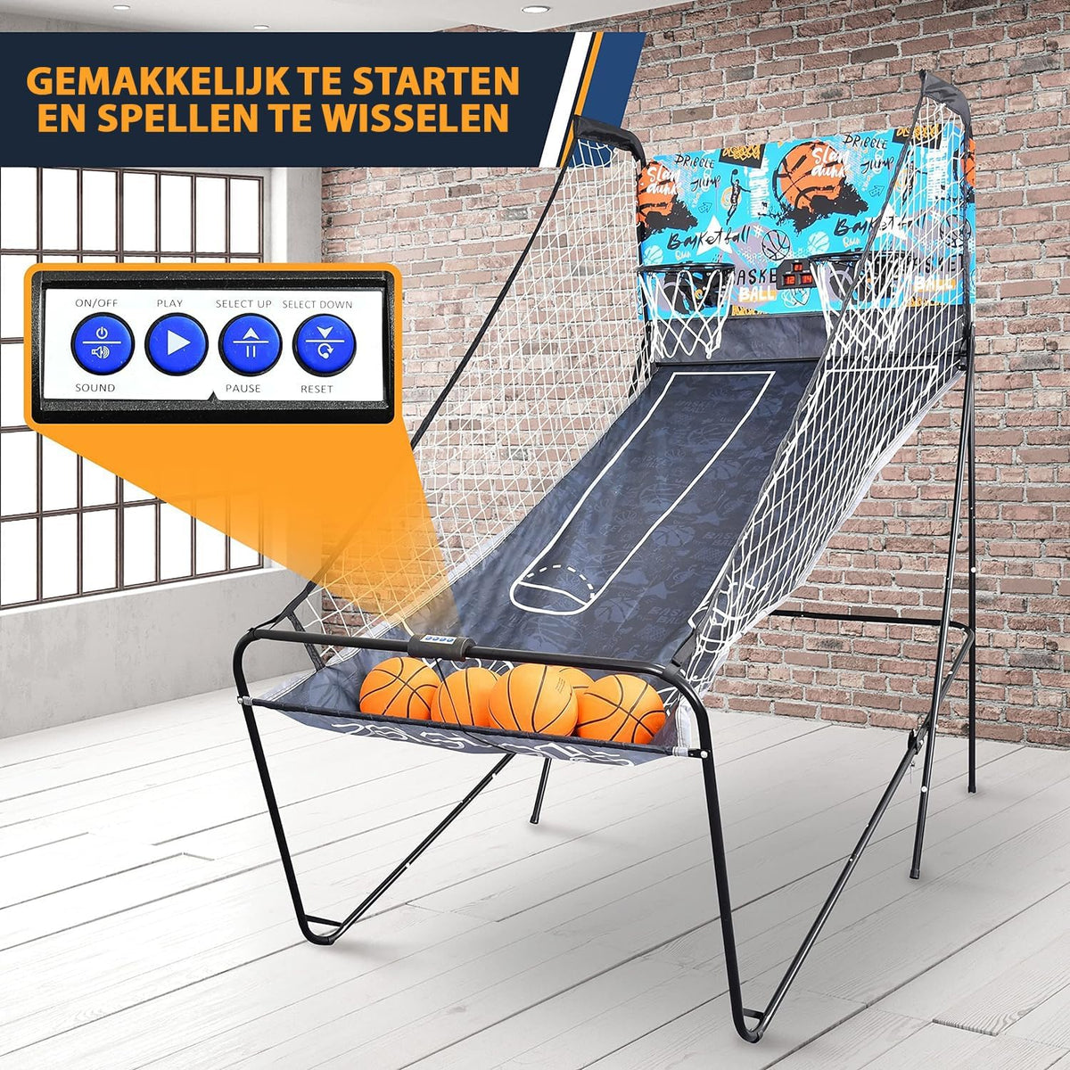 SereneLife Arcade Basketball Game -Basketball Machine- Digital Double Basketball Scoreboard & Playtime Timer- Foldable- Shooting Sports for Kids & Adults Players - QUORE