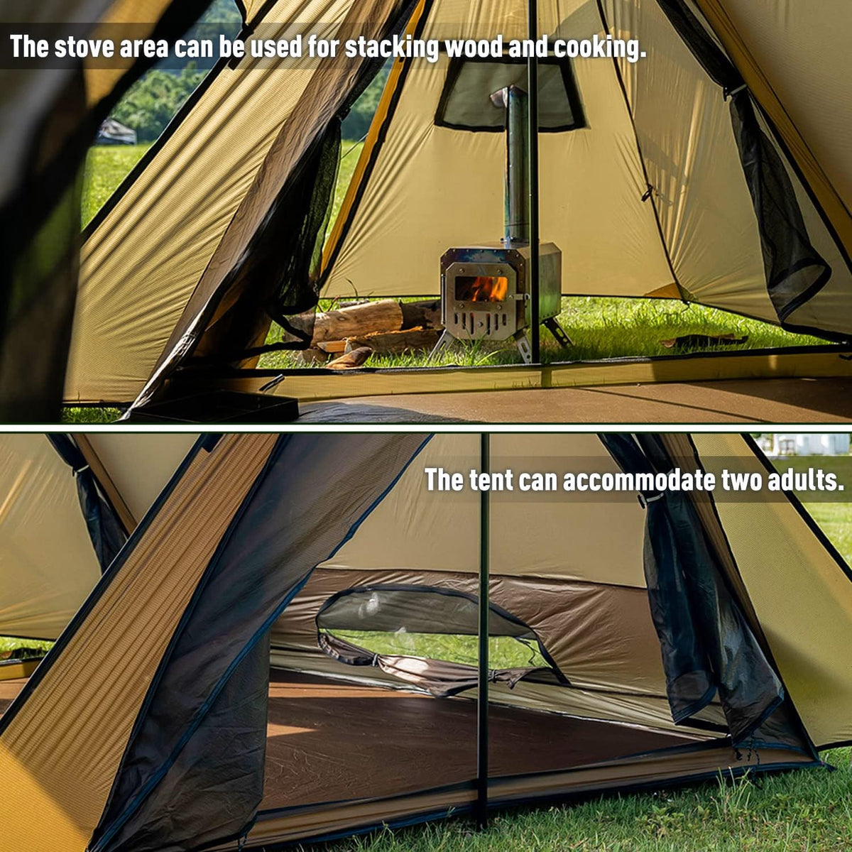 POMOLY Camping Hot Tent Bushcraft Tent, STOVEHUT 70 3.0 Shelter met 4 palen voor 1-2 personen wandelen, backpacken