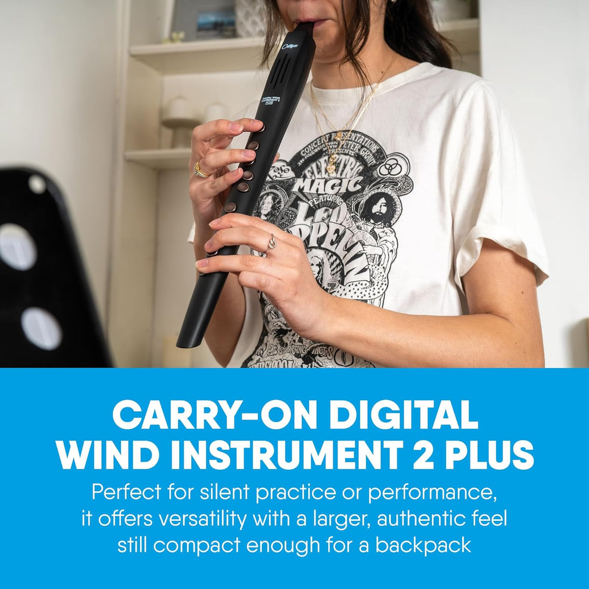 Carry-on Digitaal blaasinstrument 2 Plus- 20 stemmen, ingebouwde USB oplaadbare batterij, hoofdtelefoonuitgang voor stille oefening, Midi over Bluetooth digitale recorder, zwart
