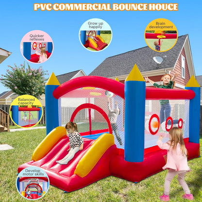 Ballsea PVC springkasteel met ventilator, trampoline, glijbaan, veiligheidsnet, dit springkasteel is gemaakt van pvc, geschikt voor thuis, buiten, kleuterschool of commercieel (afmetingen: 365 x 283 x