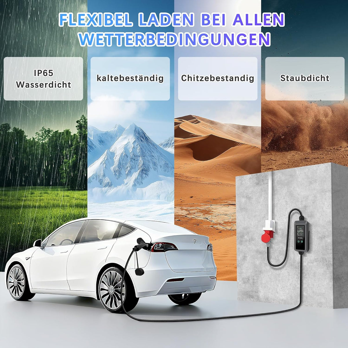 Mobile Wallbox 11 kW type 2 oplaadkabel met instelbaar laadvermogen [6,9 m | 3-fasen | 8-16A IP67], CEE 16A, EV oplader voor model Y/3 ID.3/4/5 MG4 EX30 e-up