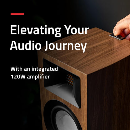 Fluance Ri71 Reference stereo aangedreven boekenplankluidsprekers met hoogwaardige AMT-tweeters, 5 inch drivers, 120 W versterker voor muziek, draaitafel, tv, pc - HDMI, Bluetooth, RCA en