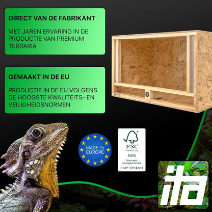 ITA Houten Terrarium 100x50x50 cm met Frontventilatie & Ingebouwde Hygrometer - Houten terrarium van OSB-3 platen - Voor reptielen, slangen, amfibieën - EU Product, FSC gecertificeerd