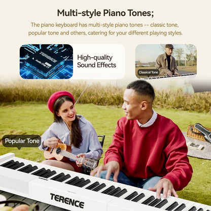 E Piano 88 toetsen – Keyboard Piano – Digitale Piano – Elektrische Piano – 88 Toetsen Keyboard – Opvouwbaar – Bluetooth & MIDI – Wit