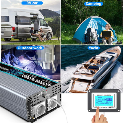 <font dir="auto" style="vertical-align: inherit;"><font dir="auto" style="vertical-align: inherit;">        FLAMEZUM 3000W Inverter 12V to 230V Pure Sine Wave Voltage Converter with Remote Control, LED Display, 2 EU AC Sockets, and 2 USB Ports for Cars, C