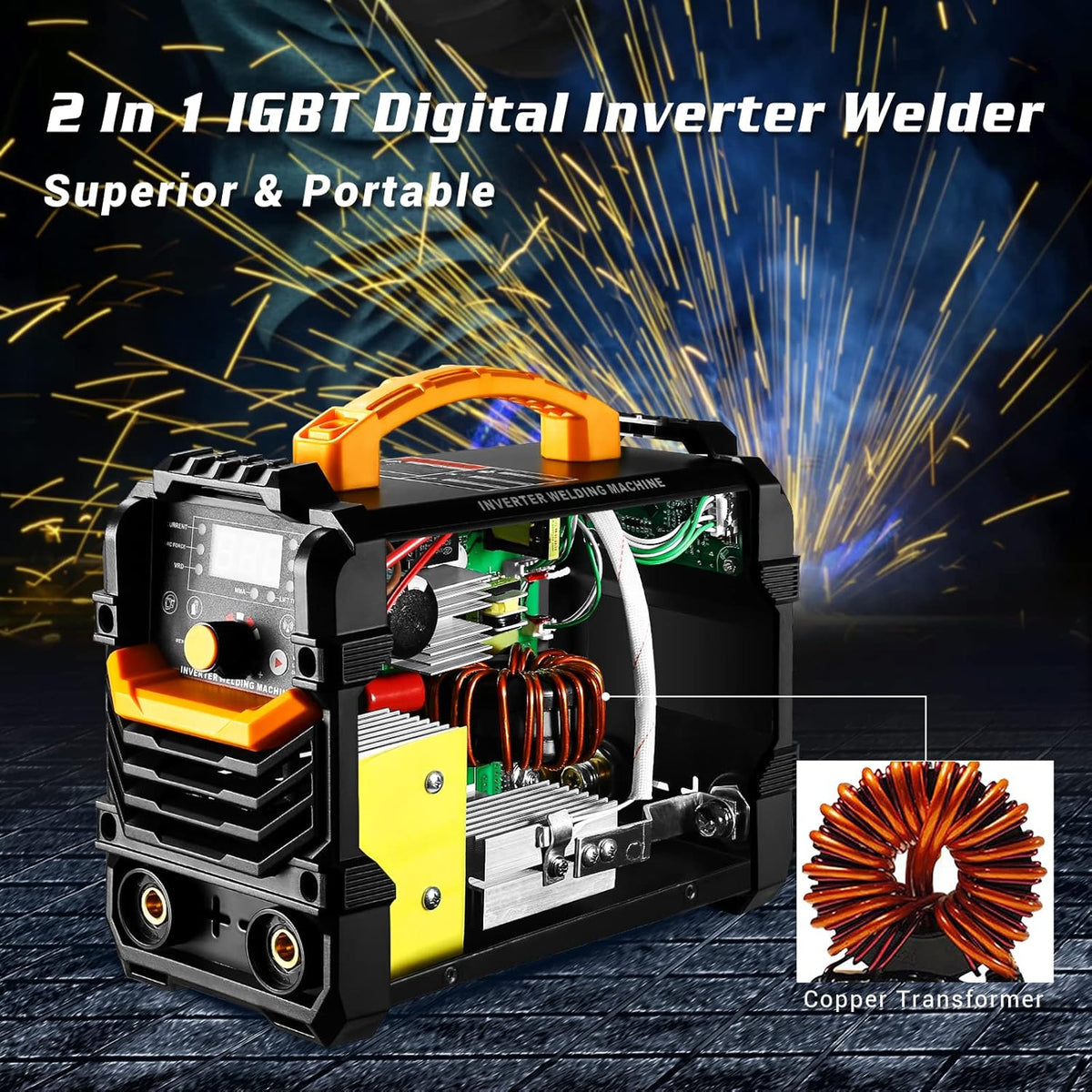 MMA elektroden lasapparaat 160A 220V: DEKO 2-in-1 inverter lasapparaat MMA/Lift TIG, IGBT lasmachine, ARC Welder, Hot Start, antistick, LCD-display, compact en draagbaar, zwart, geel