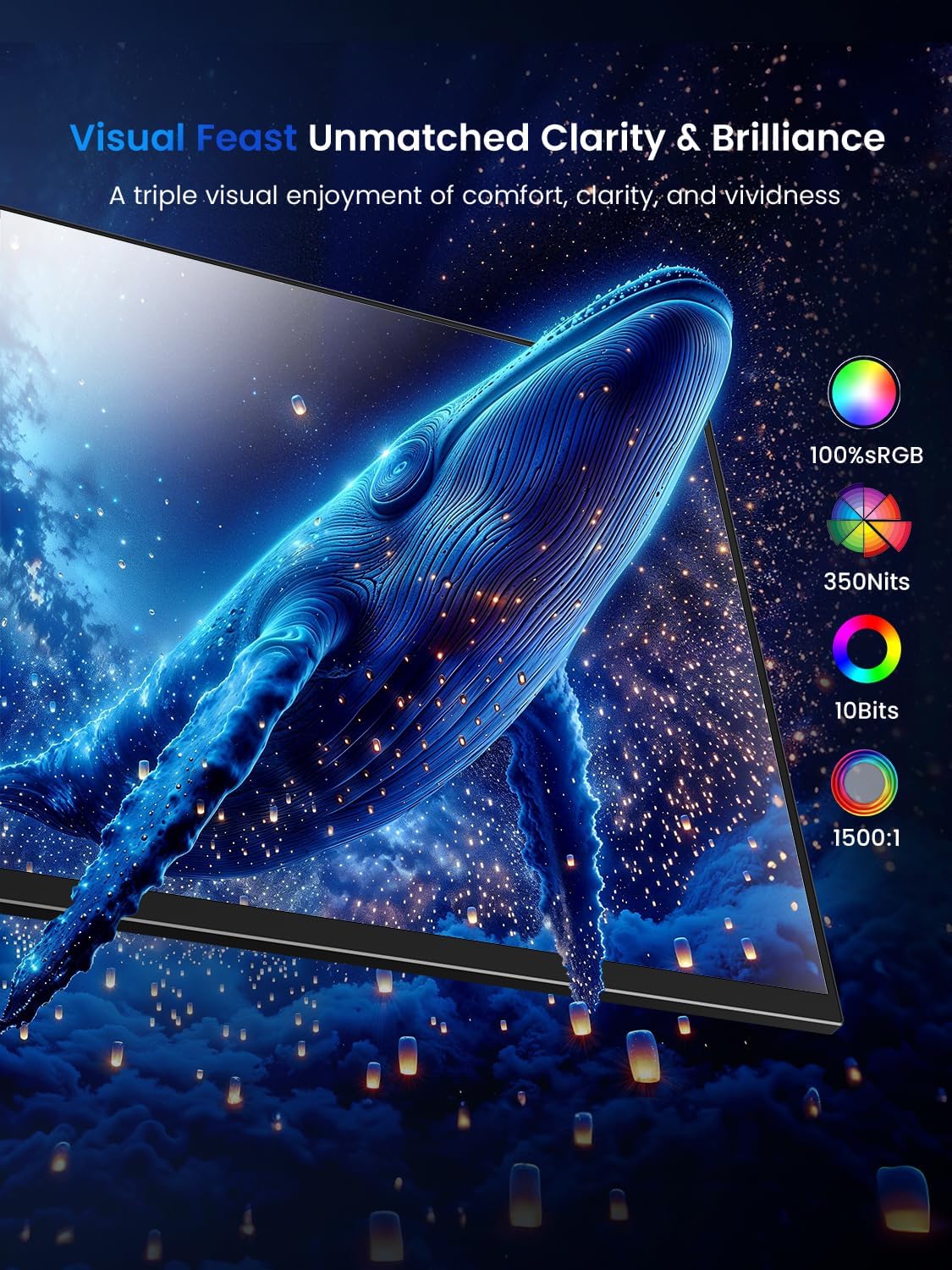 Draagbare Monitor QLED 4K 18.4 Inch EVICIV Mobiel Display met UHD 3840 * 2160 1500:1 IPS Scherm USB C Mini HDMI voor Laptop PC Xbo, VESA-monteerbaar