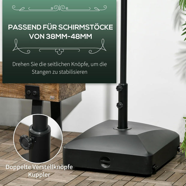 Parasolstandaard - Parasolvoet - met Wielen - voor Ø38-48 mm Parasolstang - Zand of Water Vulbaar - Metaal - 54.5 x 48 cm - Zwart