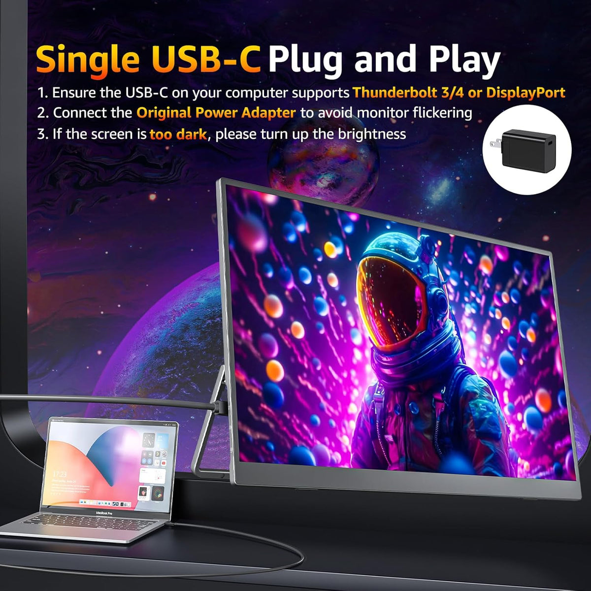 Draagbare Monitor – Reismonitor – Laptop Monitor – Extern Scherm – Gaming Monitor – 18,5 Inch Full HD – 100 Hz Verversingssnelheid – 120% sRGB Kleurnauwkeurigheid