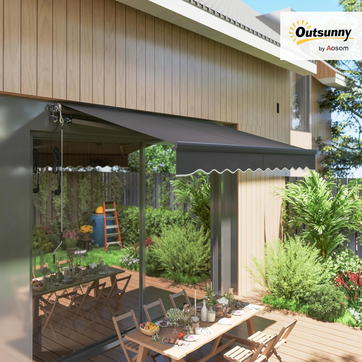 Outsunny klemmarkise mit Handkurbel elektrisch höhenverstellbar Gelenkarmmarkise Markise Sonnenschutz UV 30+ Balkonmarkise incl. Wandhalterung Sonnenmarkise 300cm breit für Terrasse Balcony Dunkelgrau