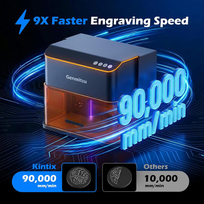 Genmitsu Kintix 10W galvo-lasergraveermachine, tot 90.000 mm/min hogesnelheidsmarkering, hybride X-asontwerp, automatische heffunctie, LightBurn-compatibel, veiligheidsklasse 1