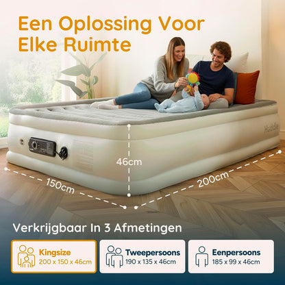 Huddle® NEVER DEFLATE™ Luxe King-size Luchtbed, Good Housekeeping 2025-winnaar, met Dual Pump SlumberGuard™ Technologie, instelbare stevigheid, ingebouwde pomp en USB-nachtlampje.
