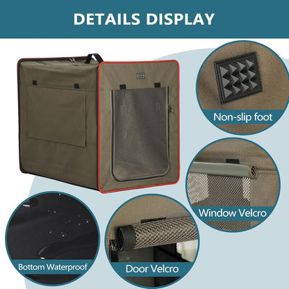 Petsfit Hondenbox, opvouwbaar, met 3 cm dikke pluchen mat, draagbare transportbox voor honden, hondentransportbox voor grote honden, geschikt voor binnen en buiten, bruin, L 79 x 53,5 x 66 cm