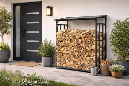 QUICK STAR Metalen haardhoutrek antraciet 143 x 70 x 145 cm tuin brandhoutrek 1,4 m³ / 2 slagerige brandhoutopslag stapelhulp buiten