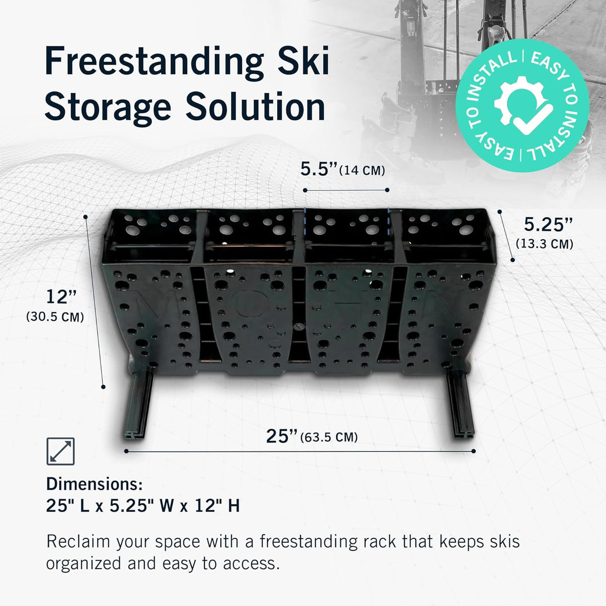 Ski opbergrek – Skirek – Ski standaard – Ski houder – Ski organizer – Vrijstaand ontwerp voor 4 paar ski’s – Stevig ABS-kunststof met afvoeropeningen