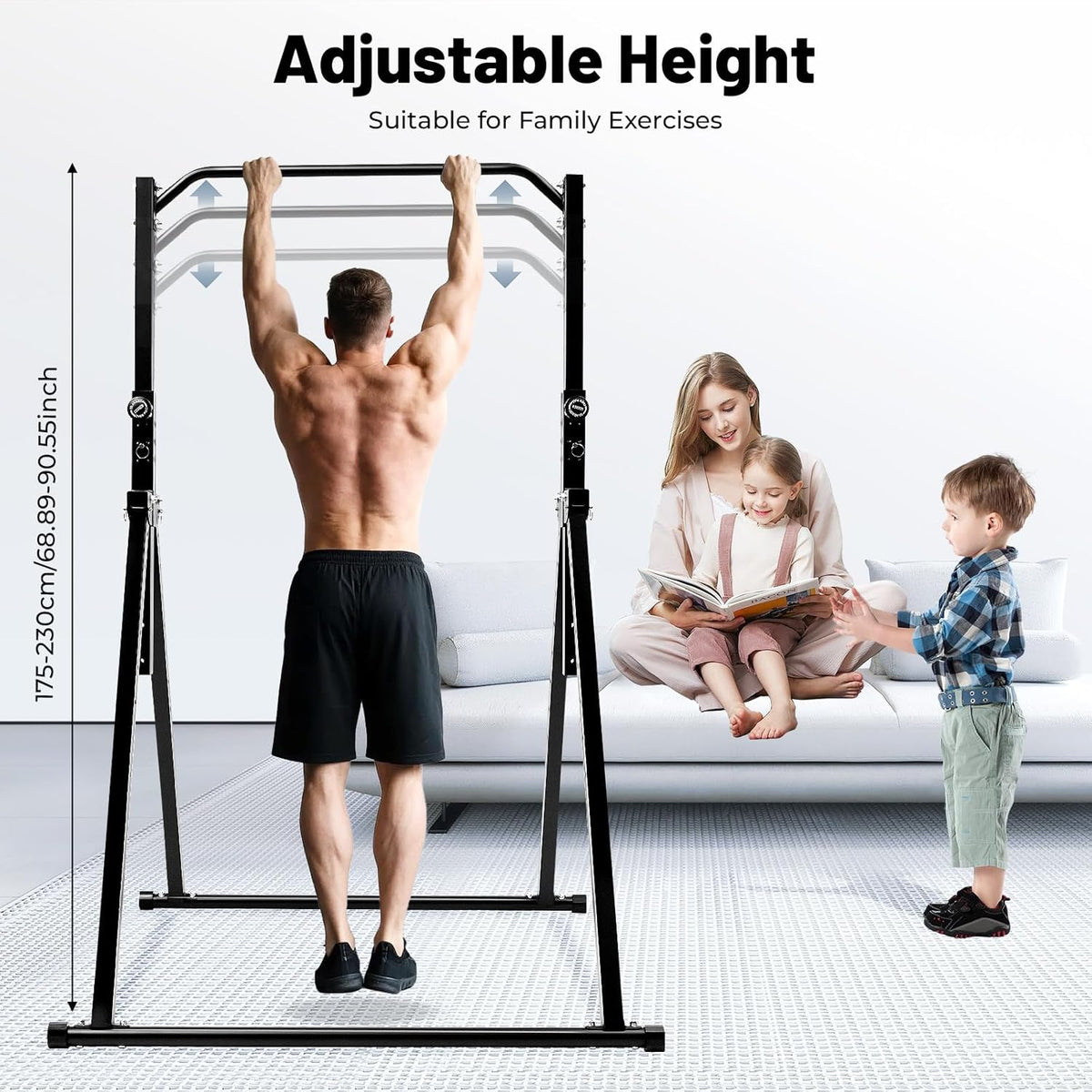 Turnstang, opvouwbare rekstang, draagvermogen 200 kg, instelbare hoogte 1,75 - 2,3 m, wanddikte van de buizen 1,2 mm, voor woonkamer, slaapkamer, fitnessruimte - QUORE