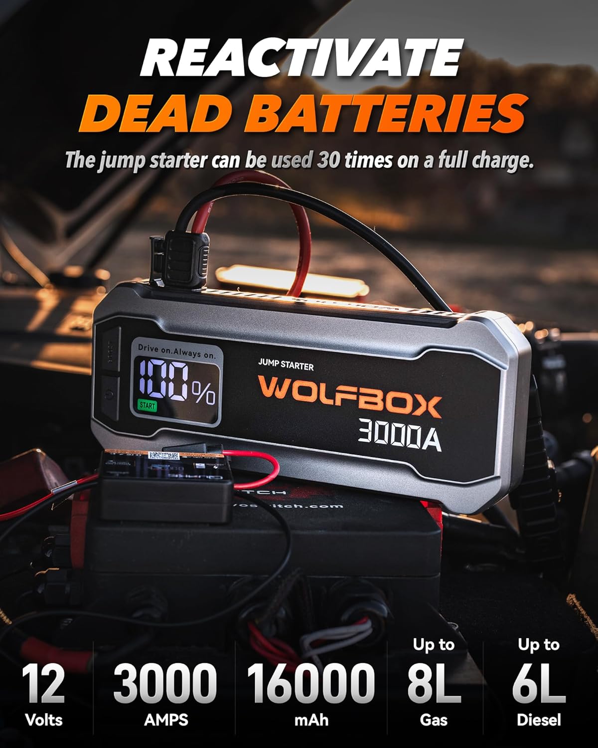 Jump Starter – Auto-accubooster – Startbooster – Starthulp – Powerbank – 3000A / 16000mAh voor 12V Voertuigen – 65W USB-C Snelladen & LED-Zaklamp