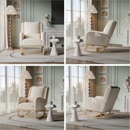 Rocking Chair, Scandinavian Rocking Chair, Breastfeeding Armchair, Scandinavian Leisure and Rest Chair Made of Fabric with Wooden Metal Legs for Living Room, Bedroom, Beige