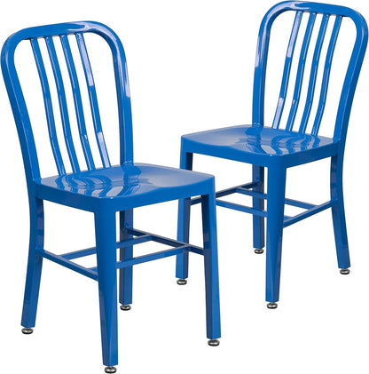 Flash Furniture Commerciële stoel voor binnen en buiten, van metaal, 2 stuks, blauw