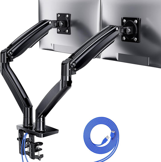 Dubbele monitorarm voor 2 schermen – Monitorhouder – Monitorsteun – Monitorbeugel – Bureausteun – Geschikt voor 13 tot 40 inch – Tot 12,1 kg per scherm, met USB-poort en VESA 75x75 / 100x100