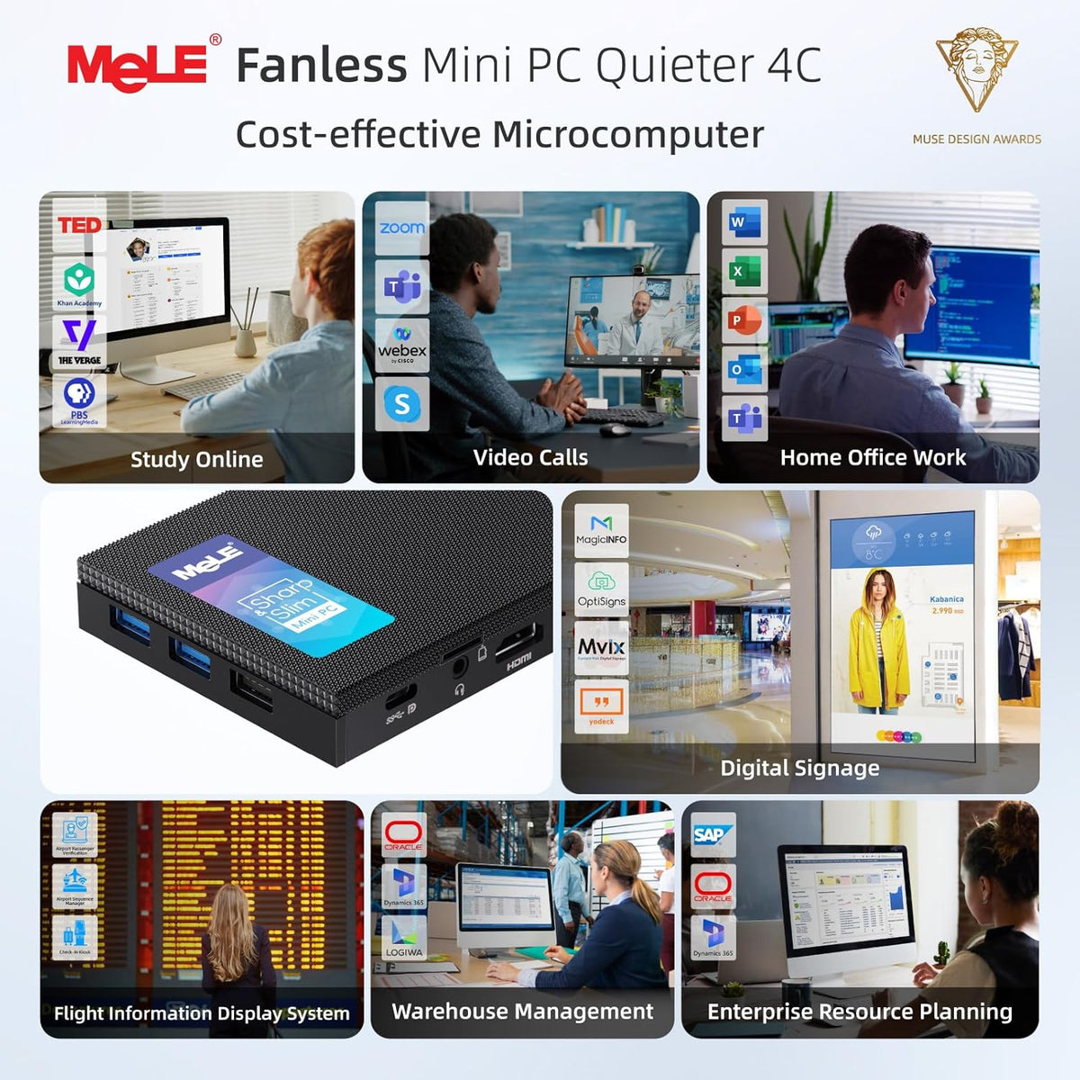 MeLE Quieter4C Mini PC Zonder Ventilator 12e Alder Lake N100 (tot 3,4GHz)16GB LPDDR4x 512GB Desktop Personal Computer Win 11 Pro 4K Drievoudige weergave Dubbel HDMI Alles-in-één USB-C BT5.1 Ethernet
