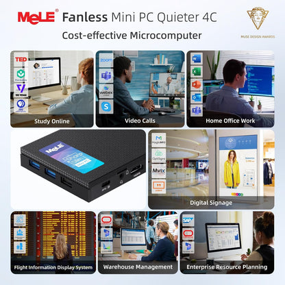 MeLE Quieter4C Mini PC Zonder Ventilator 12e Alder Lake N100 (tot 3,4GHz)16GB LPDDR4x 512GB Desktop Personal Computer Win 11 Pro 4K Drievoudige weergave Dubbel HDMI Alles-in-één USB-C BT5.1 Ethernet