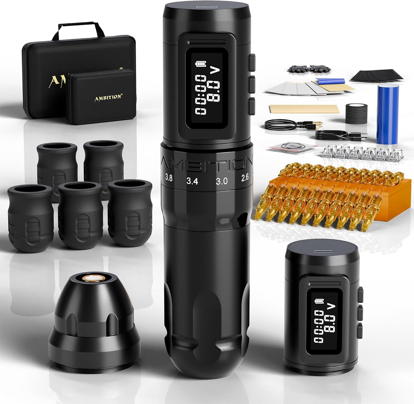 Ambition Mars-U Tattoo Kit Draadloze Tattoo Pen met Dubbele 1800mAh Batterijen, Verstelbare Slag en 20 Glory Naaldpatronen in Gemengde Maten voor Professionals en Beginners