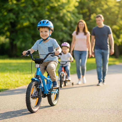 PROMETHEUS BICYCLES kinderfiets 14 inch fiets jongens meisjes van 4 jaar oude met zijwieltjes terugtraprem in blauw BMX