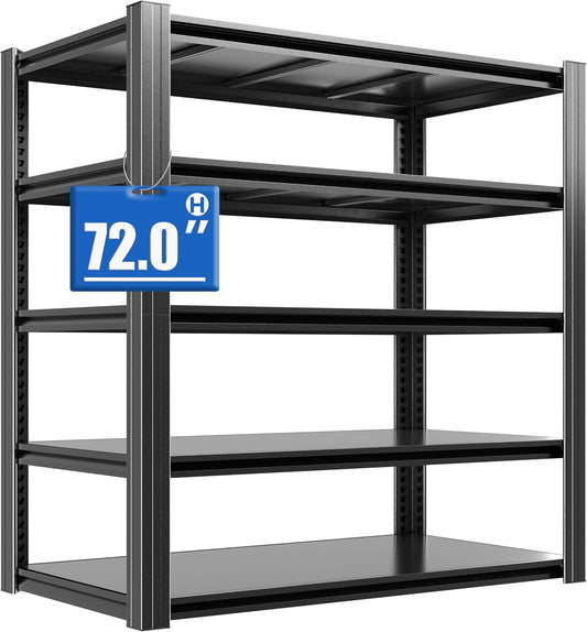 72" H Metalen Opslagplanken, 3000 LBS Heavy Duty Planken, Verstelbaar 5-laags opbergrek, Industriële Utility Plank voor Garage, Magazijn, Slaapkamer, Keuken, 24" D×48" B × 72" H, Zwart