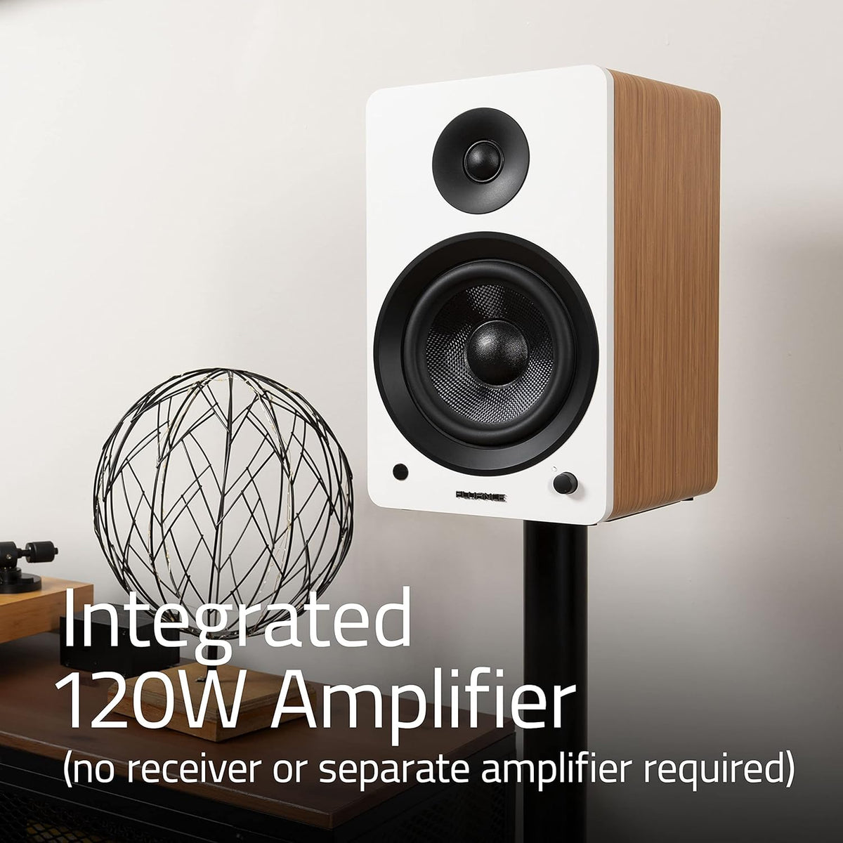 Fluance Ai61 2-weg 2.0 stereo boekenplankluidsprekers met 6,5 inch drivers, 120 W versterker voor draaitafel, tv, pc en Bluetooth 5 draadloze muziekstreaming - RCA, optisch, USB & Sub Out (Lucky