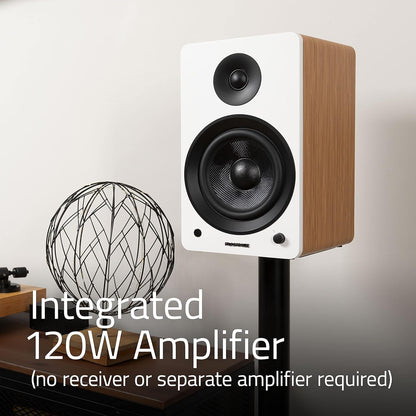 Fluance Ai61 2-weg 2.0 stereo boekenplankluidsprekers met 6,5 inch drivers, 120 W versterker voor draaitafel, tv, pc en Bluetooth 5 draadloze muziekstreaming - RCA, optisch, USB & Sub Out (Lucky