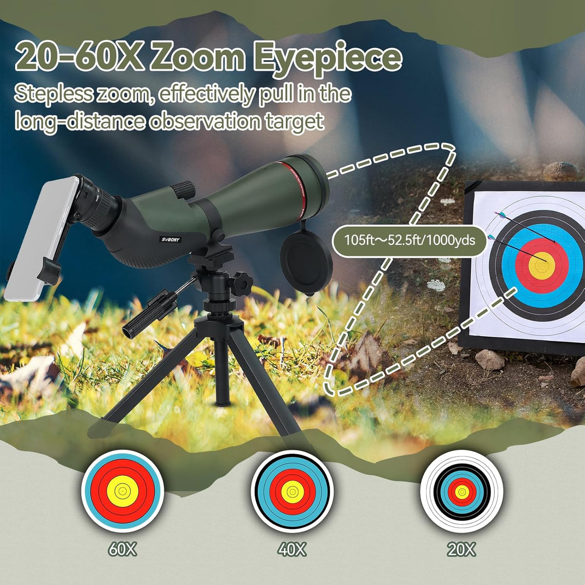 Spotting Scope – Verrekijker – Afstandskijker – Jachtkijker – Vogelkijker – 20-60x Zoom – 80mm Lens met HD FMC Coating
