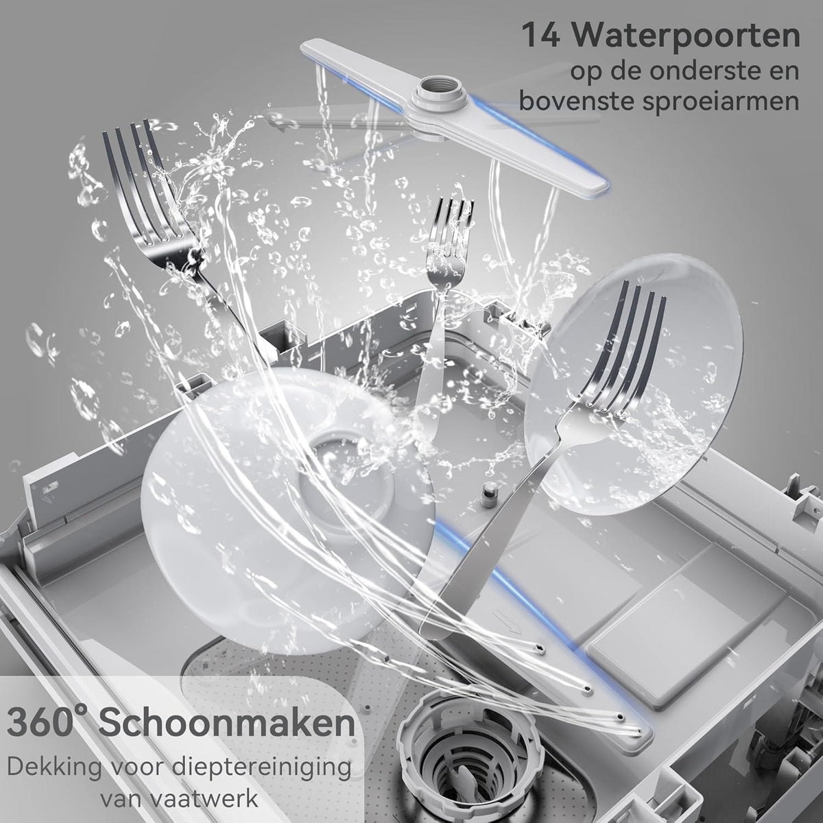 Mini-vaatwasser, tafelvaatwasser, te gebruiken met en zonder wateraansluiting, 43 cm breed, plaats voor 4 couverts, voor gebruik op de camping, 175 kWh/jaar, wit