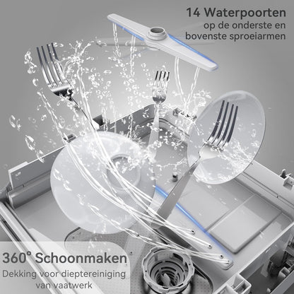 Mini-vaatwasser tafelvaatwasser, te gebruiken met en zonder wateraansluiting, 43 cm breed, plaats voor 4 couverts, te gebruiken op de camping, 175 kWh/jaar, wit