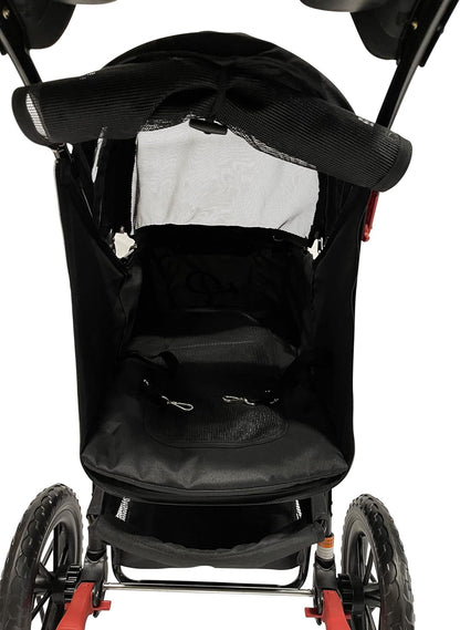 PETIQUE Chinook Zwart | Luxe hondenwandelwagen | Vouwen met één hand | 12" Eva-banden voor en achter voor extra comfort | Reflecterende binding | Houdt huisdier tot 23 kg | Dierendrager
