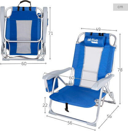 AKTIVE Verpakking met 2 klapstoelen, 5 posities, blauw, 49 x 56 x 78 cm, inclusief gewatteerde kussens, zijzak, handgrepen, max. 110 kg, kantelbeveiliging, meerdere posities, verstelbare rugleuning
