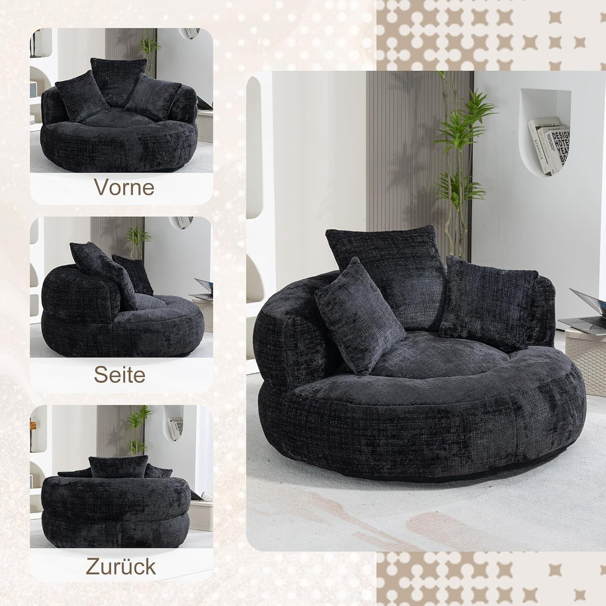 Lazy Sofa Durable Comfort Lounger zitzak met hoge rug, met drie kussens voor volwassenen en kinderen, binnen en buiten, single gamingbank, stoel voor slaapkamer, kantoor - QUORE