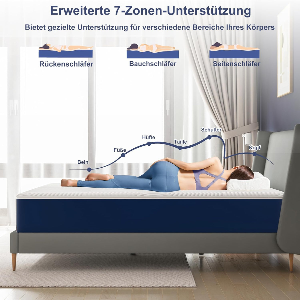 Matras 140 x 190 cm – Koudschuimmatras – Traagschuimmatras – Ergonomisch Matras – Comfortmatras – 7 Zones – Hardheid H3 – 25 cm Hoogte – Oeko-Tex Gecertificeerd – Afneembare Wasbare Bekleding