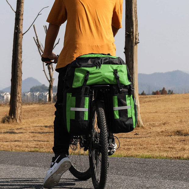 3-in-1 Fietstas - Fietstassen - Dubbele Fietstas - Multifunctioneel Bagagedragertas - Scheurvast - Grote Bagagetassen - met Regenhoes - 70L - Nylon - Groen