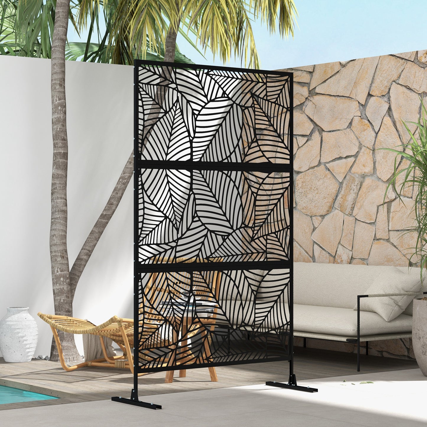 Kamerscherm – Scheidingswand – Roomdivider – Tuinscherm – Paravent – Metaal – Zwart – 122x45x198 cm – Weerbestendig Epoxy