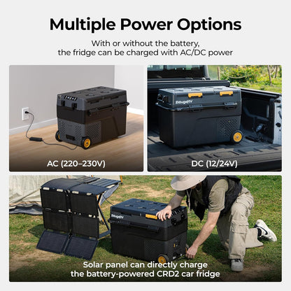 BougeRV CRD2 Compressorkoelbox, 49 liter, met vriesvak, dubbele deur, dubbele zones (verbeterde aluminium handgreep), autokoelbox met wielen, 12 V/24 V, 230 V, campingkoelkast, auto, elektrisch met