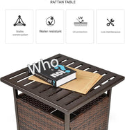 Tuintafel - Tuintafel Rechthoekig - Bijzettafeltje - Rattan Bijzettafel - Bistrotafel - Salontafel - met Parasolgat - Metalen Frame - voor Terras - Tuin - 55.5 x 55.5 x 46 cm - Bruin