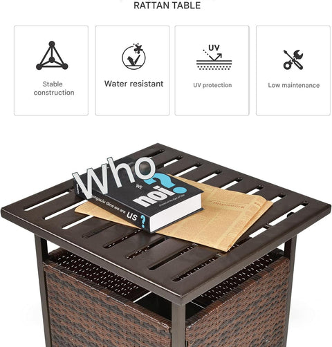 Tuintafel - Tuintafel Rechthoekig - Bijzettafeltje - Rattan Bijzettafel - Bistrotafel - Salontafel - met Parasolgat - Metalen Frame - voor Terras - Tuin - 55.5 x 55.5 x 46 cm - Bruin