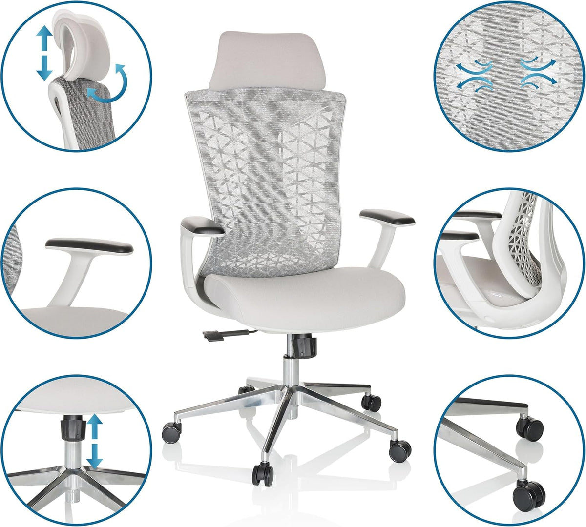 hjh OFFICE Professionele bureaustoel FALEO W stof/netstof Grijs