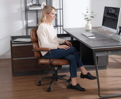 Thuisbureaustoel – Bureaustoel – Werkstoel – Computerstoel – Draaibare Stoel – Ergonomisch Ontwerp – Hoogteverstelbaar PU-Leer – Verlengde Rugleuning – Stil Verrijdbaar Onderstel