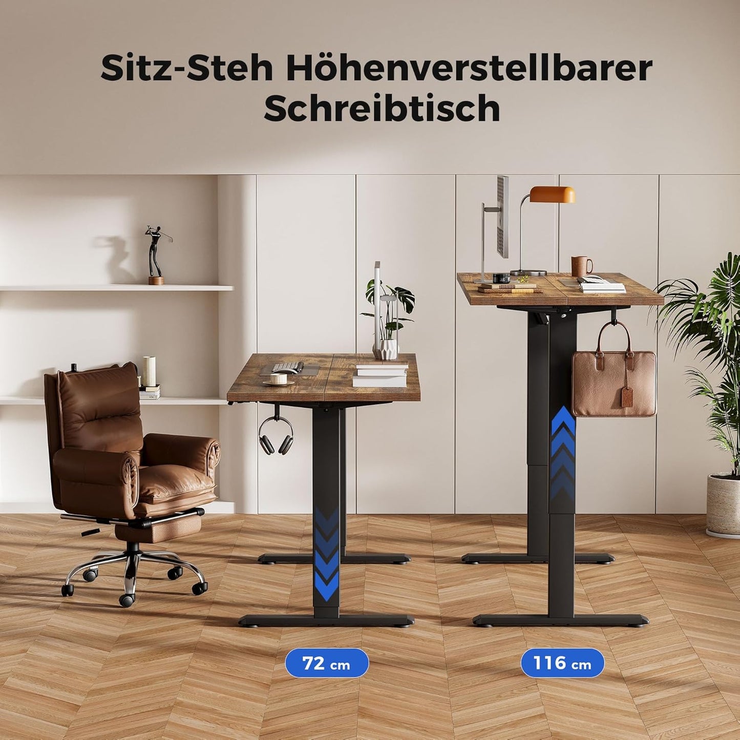 Agilestic, In hoogte verstelbaar bureau, 140 x 60 cm, elektrische computertafel met geheugenfunctie, voor kantoor en thuis, bruin