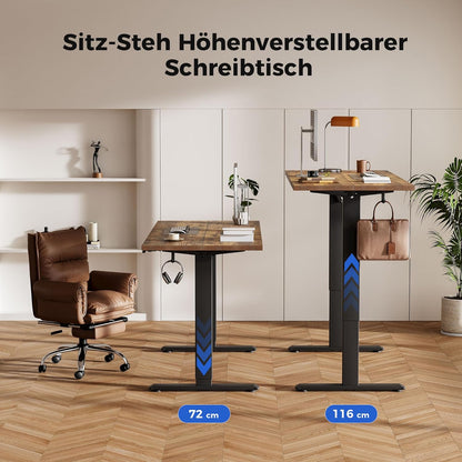 Agilestic, In hoogte verstelbaar bureau, 140 x 60 cm, elektrische computertafel met geheugenfunctie, voor kantoor en thuis, bruin