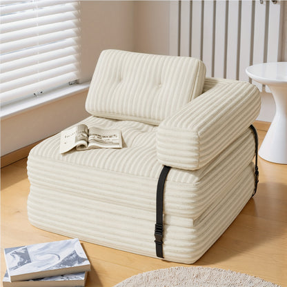 2-in-1 Relaxfauteuil – Lounge Stoel – Fauteuil Met Rugleuning – Zitfauteuil – Slaapstoel – Beige Kleur – Pluche Kussens – Antislip Basis
