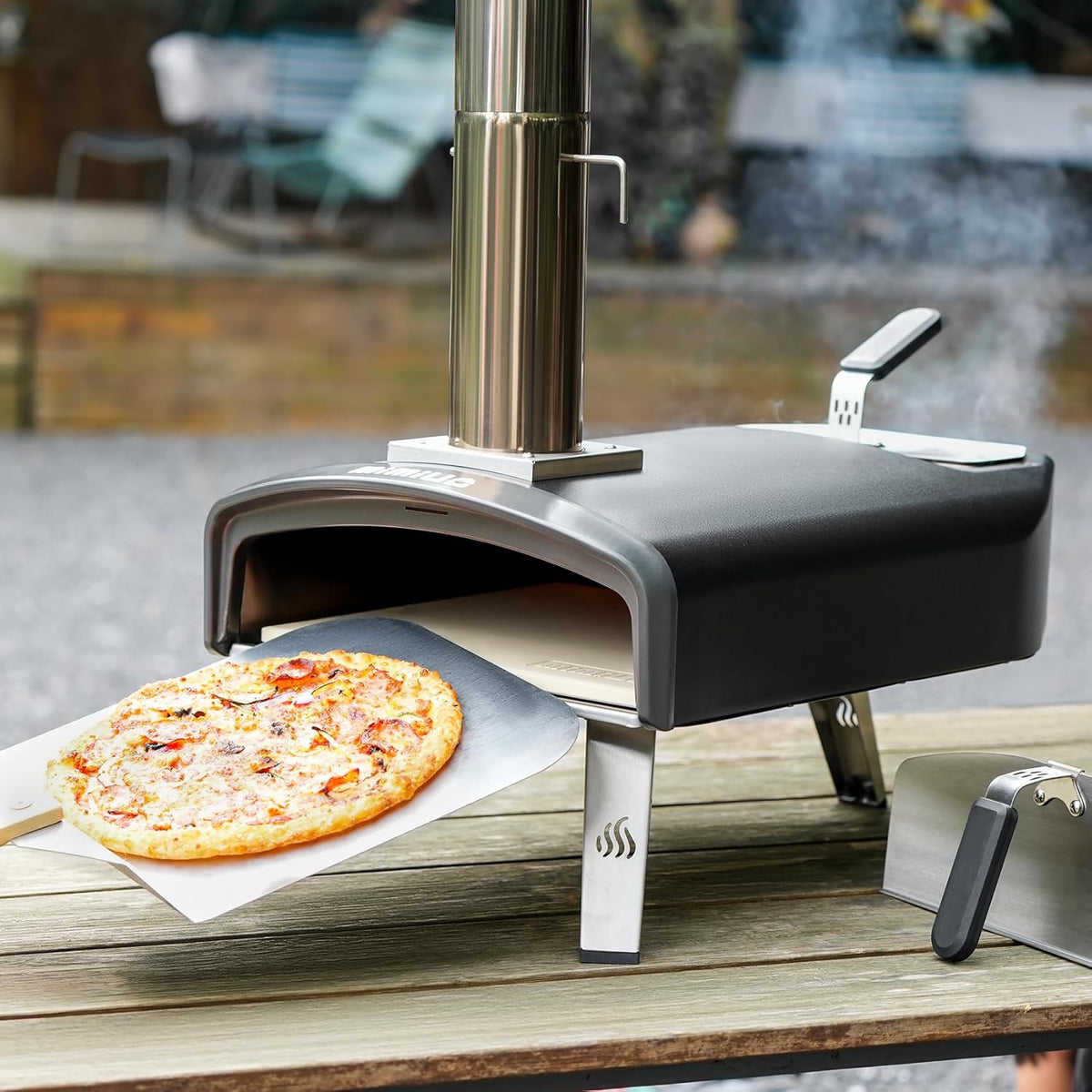 Mimiuo Draagbare Pizzaoven voor Buiten met 33cm Vierkante Pizzasteen, Mobiele Pizzaoven voor Houtskool en Brandhout, Houtgestookte Pizzaoven voor Tuin, Camping, Pizza Oven
